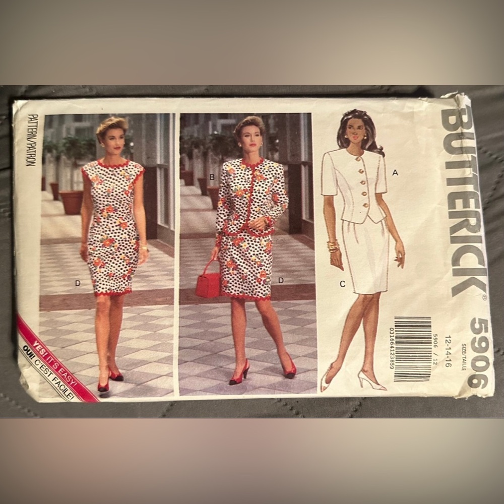 Sewing Pattern Butterick #5906 1992 Womans Business Dress - Uncut